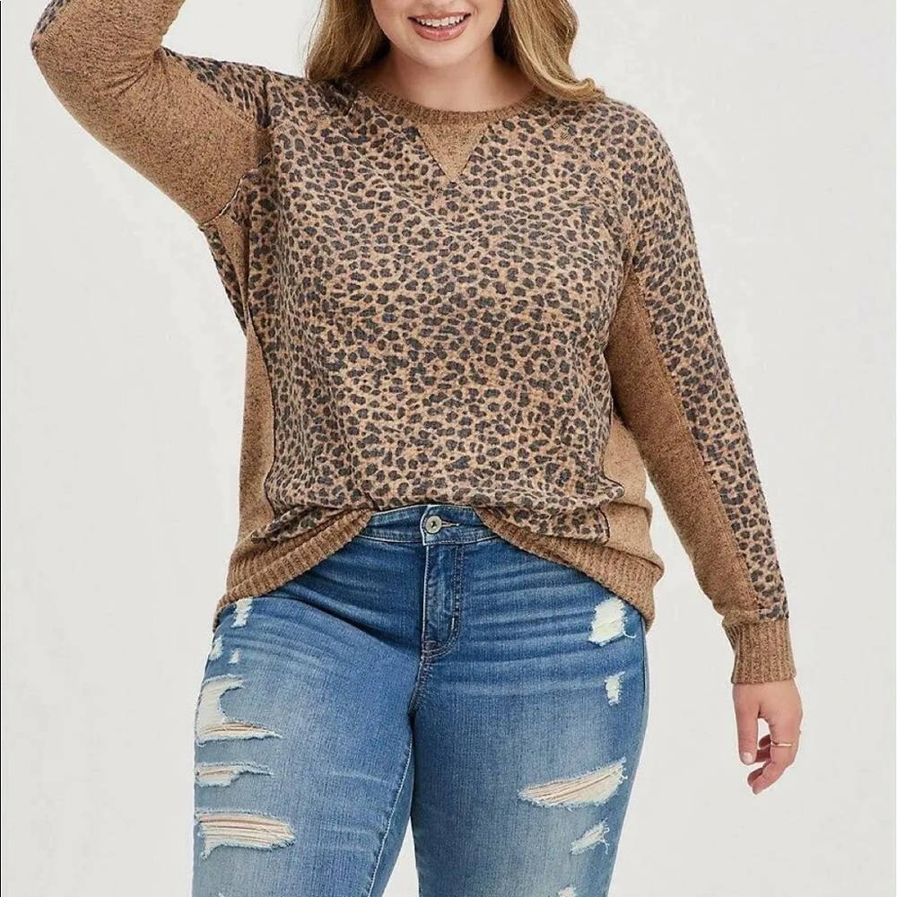 Torrid Sweatshirt Brushed Waffle Leopard NWT
